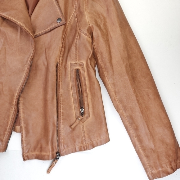 ❣️ Max Studio Brown Tan Vegan Leather Jacket Sz L - Picture 6 of 10